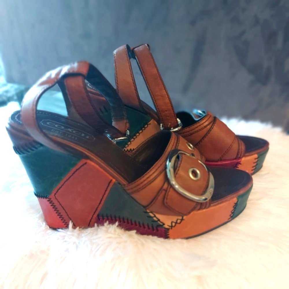 Coach Patchwork Ankle Strap Open Toe Platform Sho… - image 1